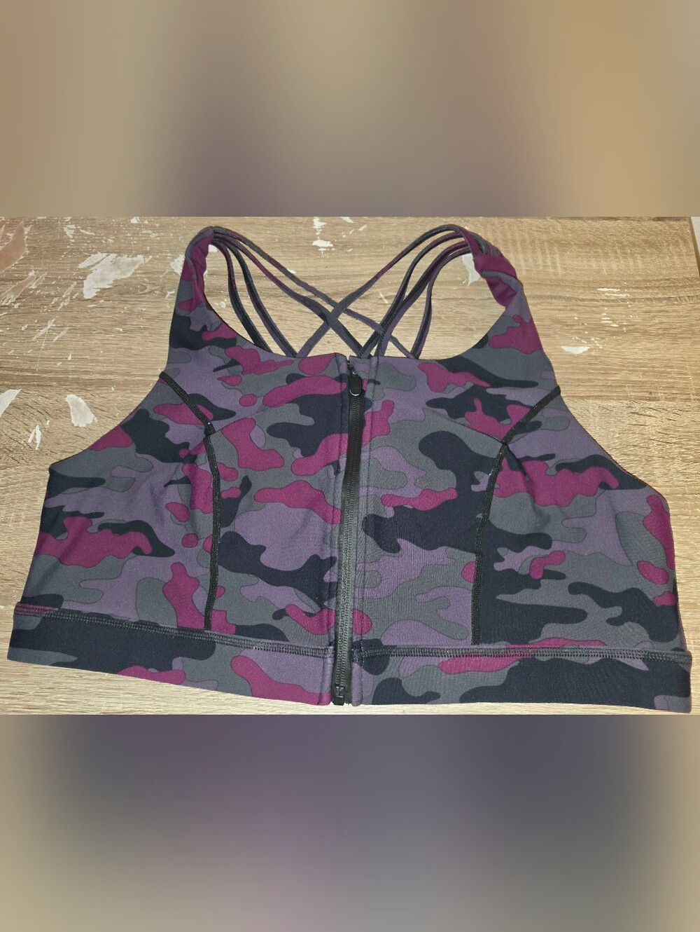 TORRID Happy Camper Zip Front Sports Bra Performance Core Purple Camo Size 2X